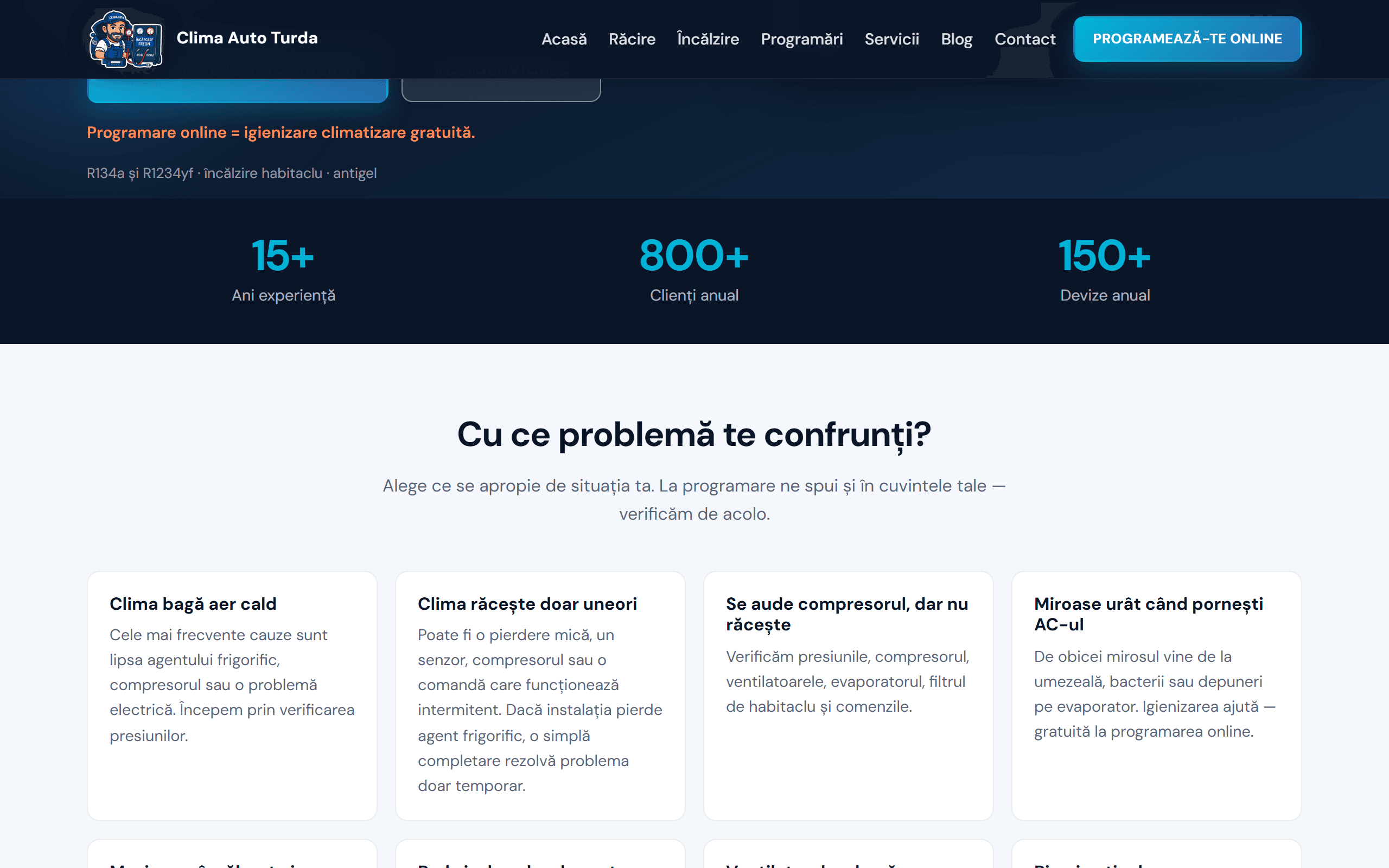 Homepage — „Cu ce problemă te confrunți?” — triaj înainte de programare