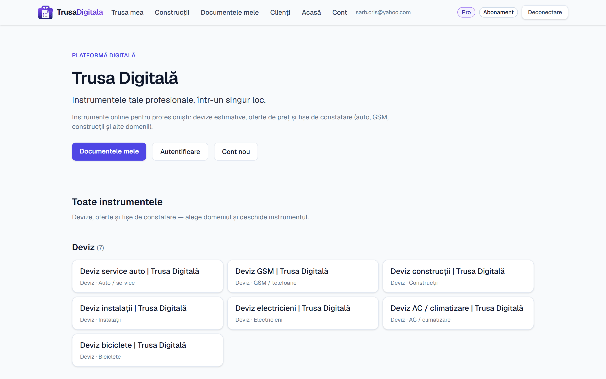 Homepage beta — șapte domenii, peste 20 de instrumente document